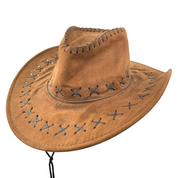Unbranded Accessories - Women's Tan Brown Cowboy Western Stitched Strap Faux Suede Riding Hat One Size